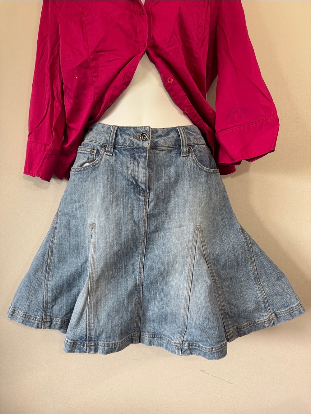 1999 Contrast Y2K Denim Midi A-Line Skirt